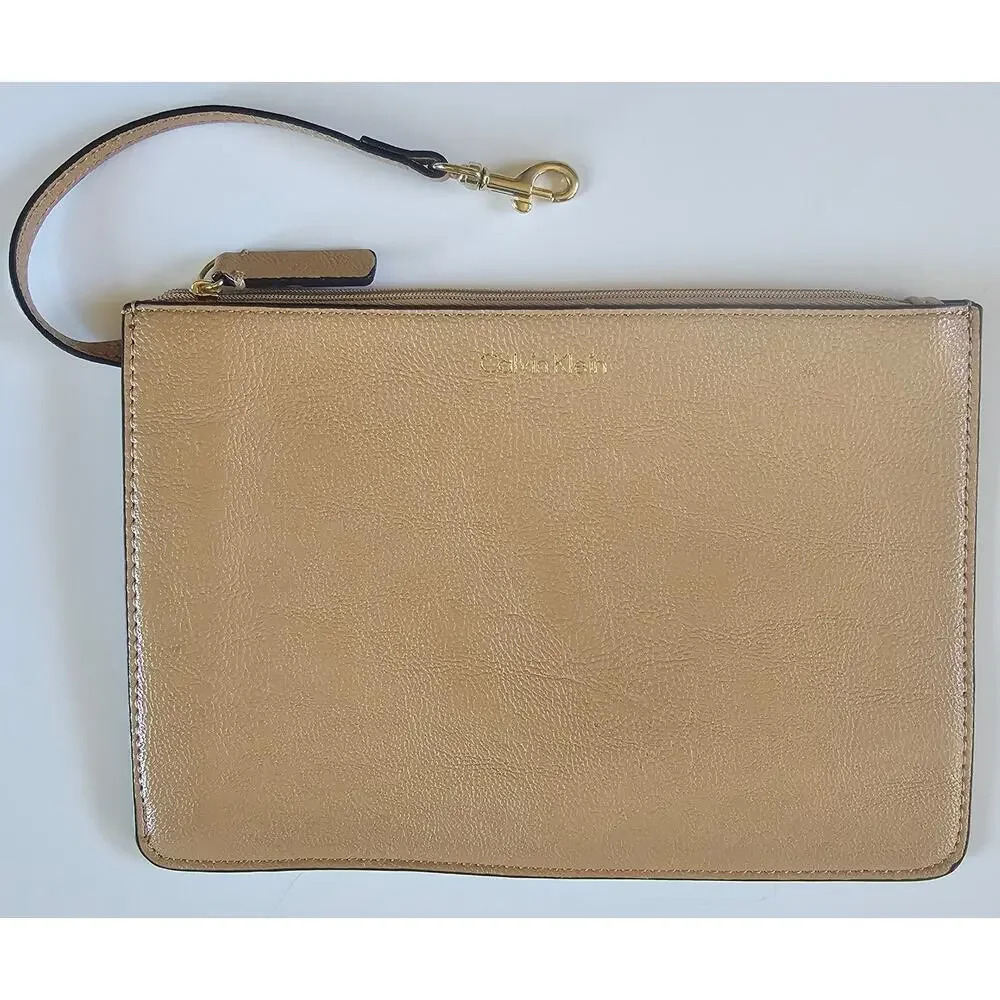 Calvin‎ Klein Tan Leather Style Zipper Bag